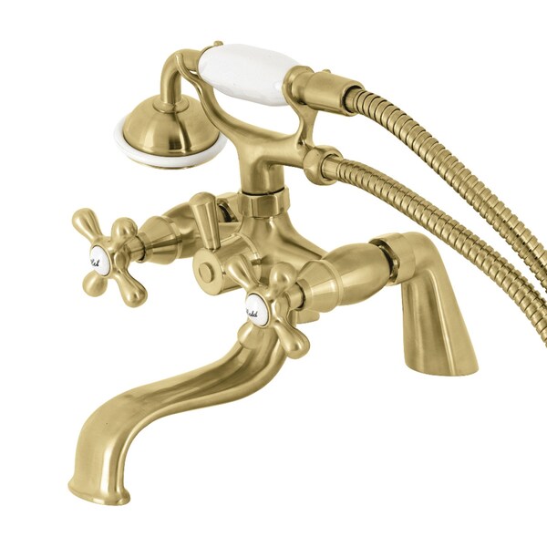 Kingston Brass KS227SB Deck Mount Clawfoot Tub Faucet with Hand Shower, Brushed Brass KS227SB - main